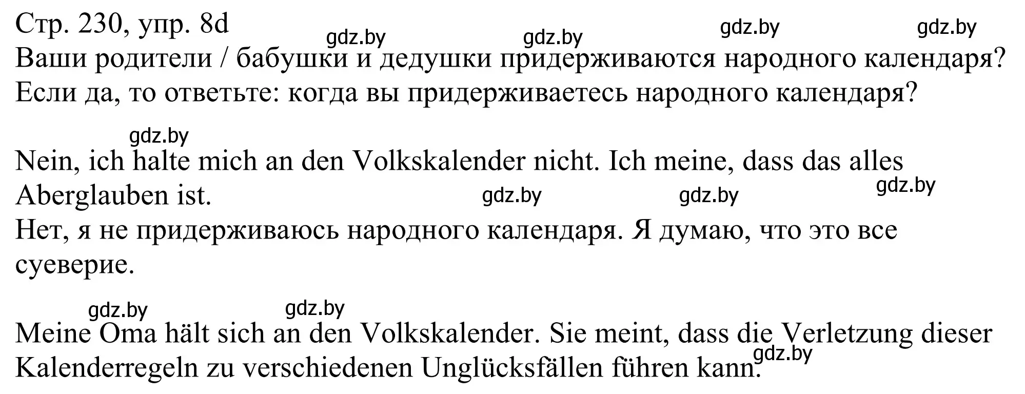 Решение номер 8d (страница 230) гдз по немецкому языку 11 класс Будько, Урбанович, учебник