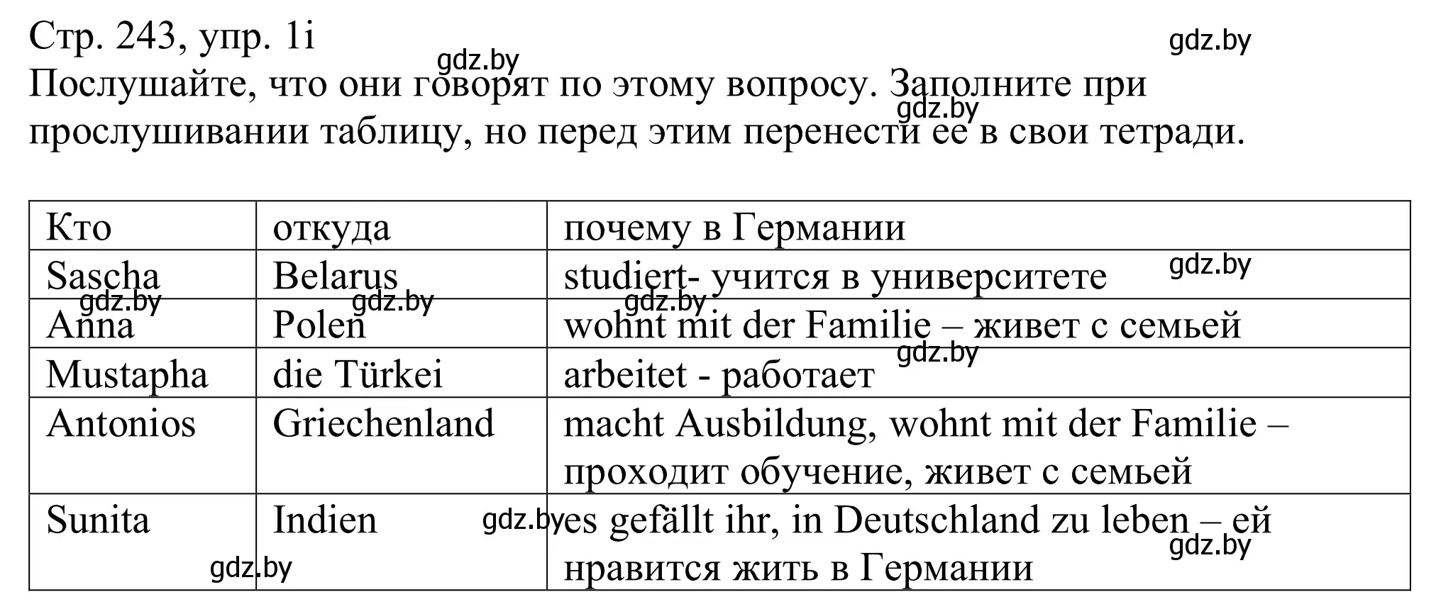 Решение номер 1i (страница 243) гдз по немецкому языку 11 класс Будько, Урбанович, учебник