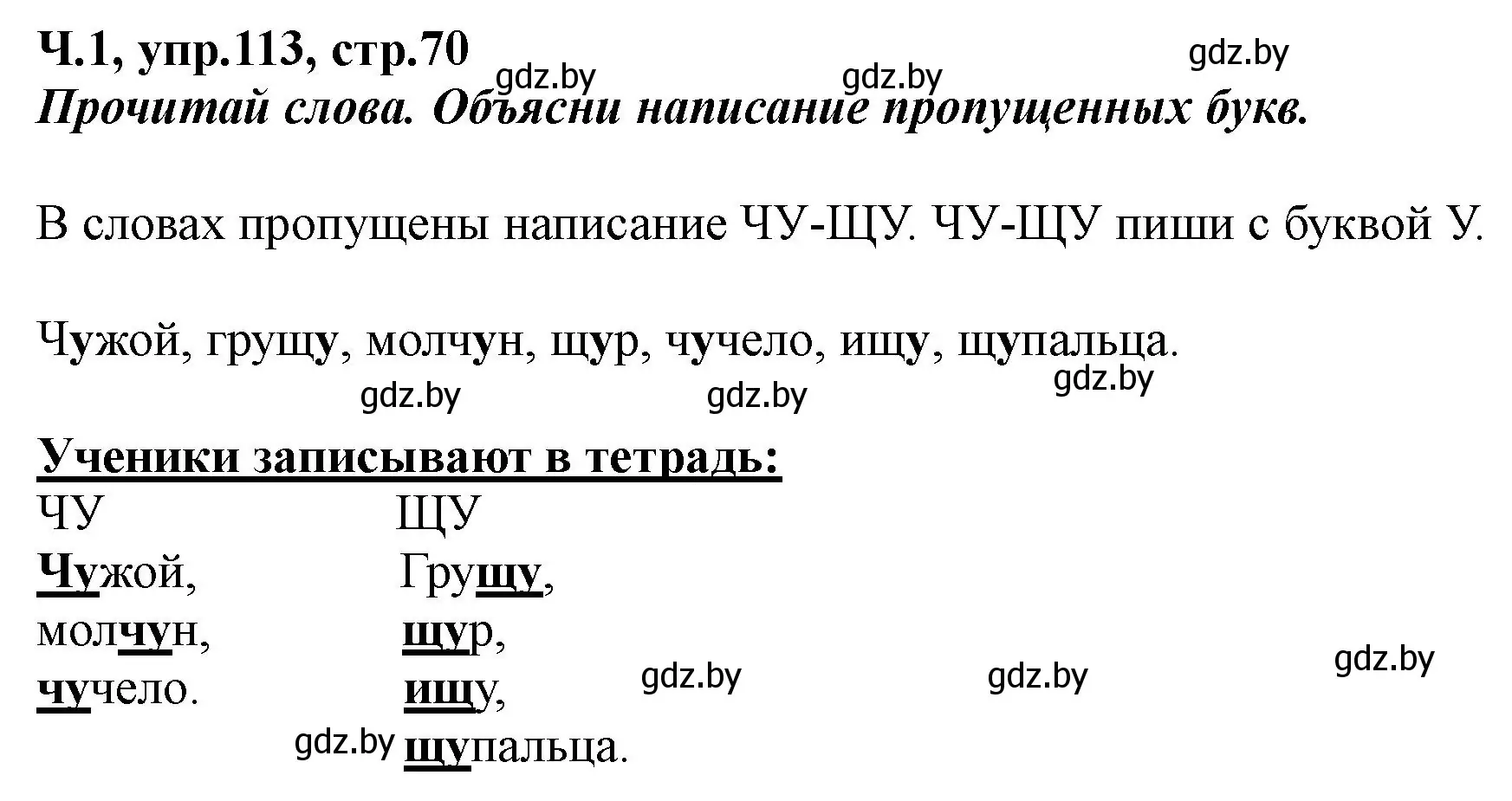 Решение номер 113 (страница 70) гдз по русскому языку 2 класс Гулецкая, Федорович, учебник 1 часть