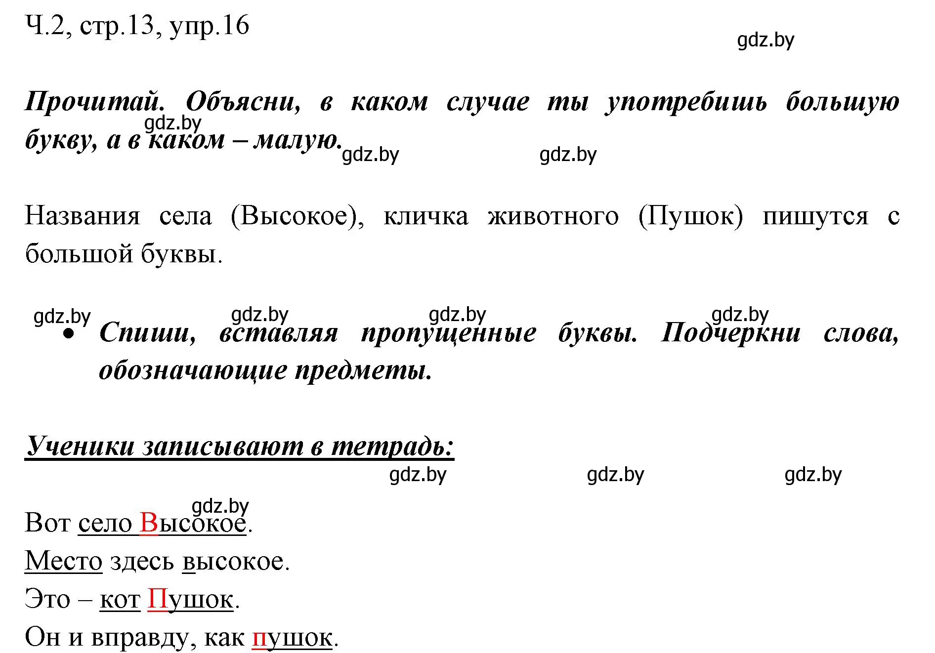 Решение номер 16 (страница 13) гдз по русскому языку 2 класс Гулецкая, Федорович, учебник 2 часть