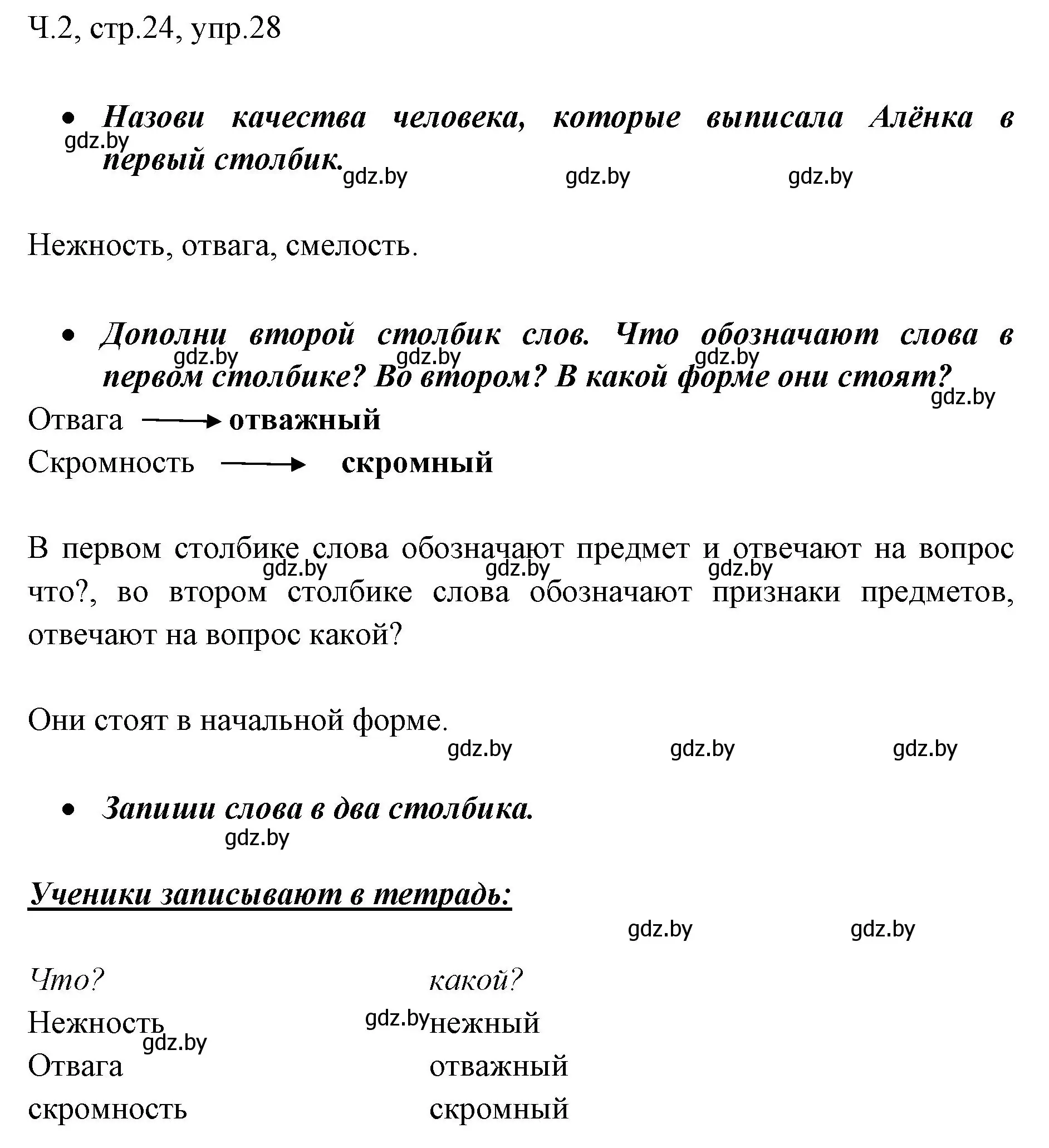 Решение номер 28 (страница 24) гдз по русскому языку 2 класс Гулецкая, Федорович, учебник 2 часть