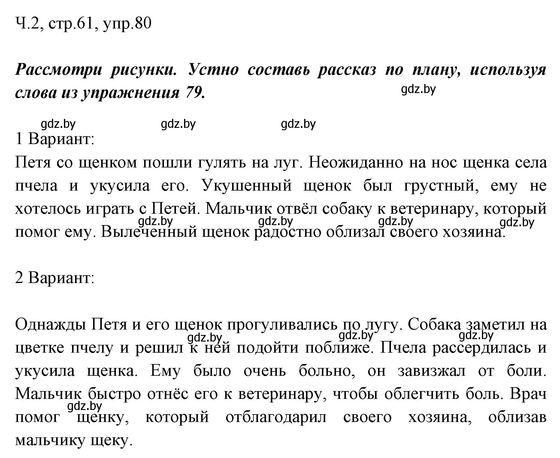 Решение номер 80 (страница 61) гдз по русскому языку 2 класс Гулецкая, Федорович, учебник 2 часть