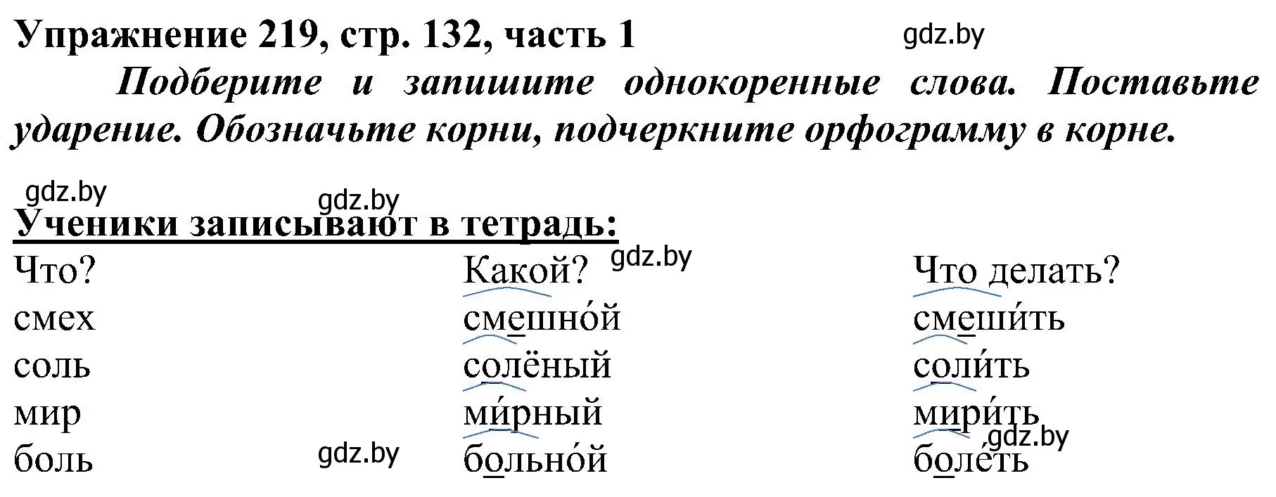 Решение номер 219 (страница 132) гдз по русскому языку 3 класс Антипова, Верниковская, учебник 1 часть