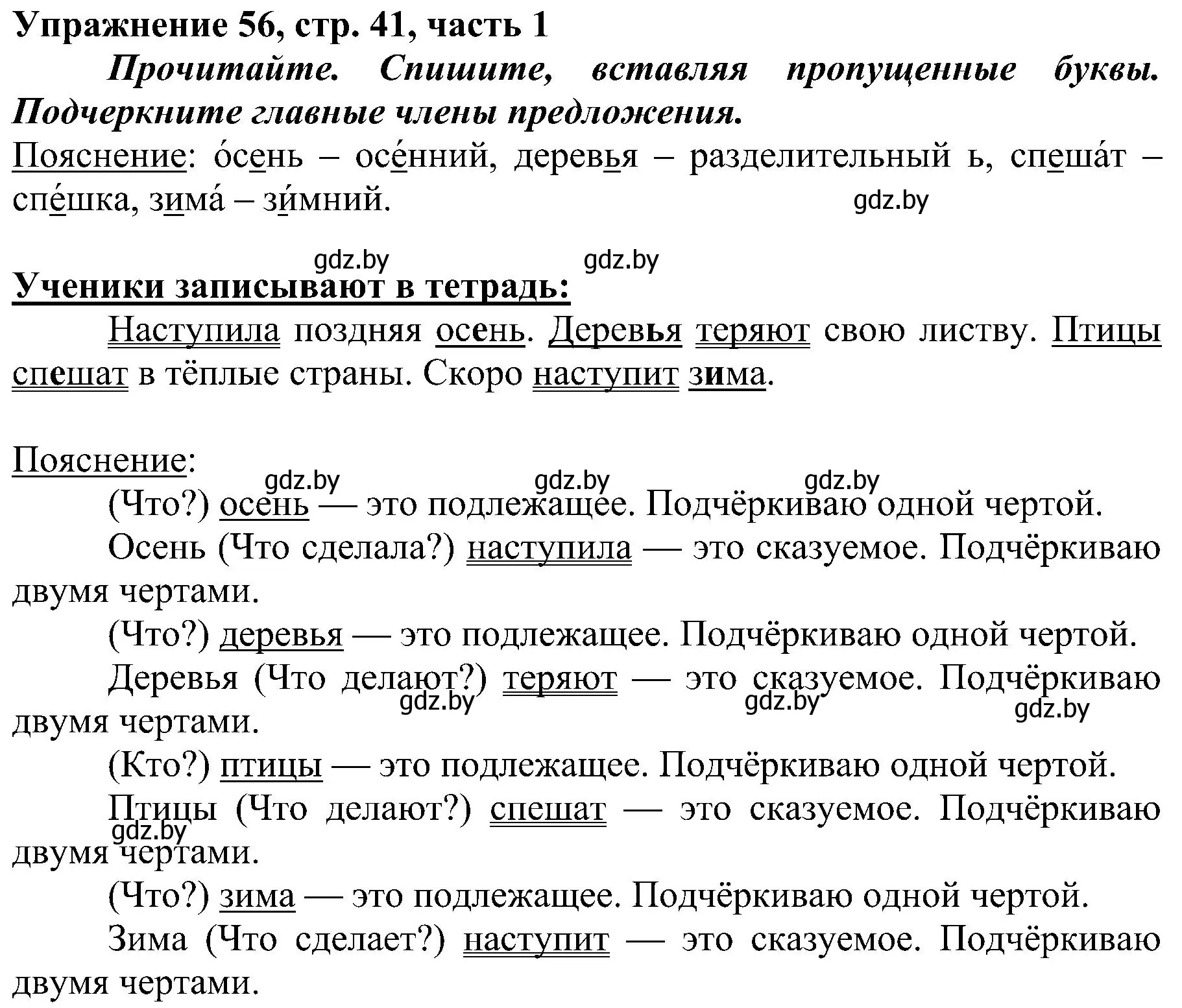 Решение номер 56 (страница 41) гдз по русскому языку 3 класс Антипова, Верниковская, учебник 1 часть