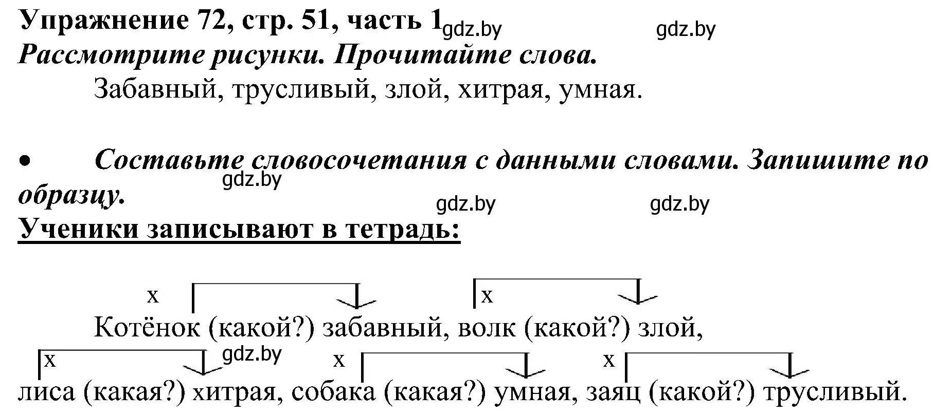 Решение номер 72 (страница 51) гдз по русскому языку 3 класс Антипова, Верниковская, учебник 1 часть