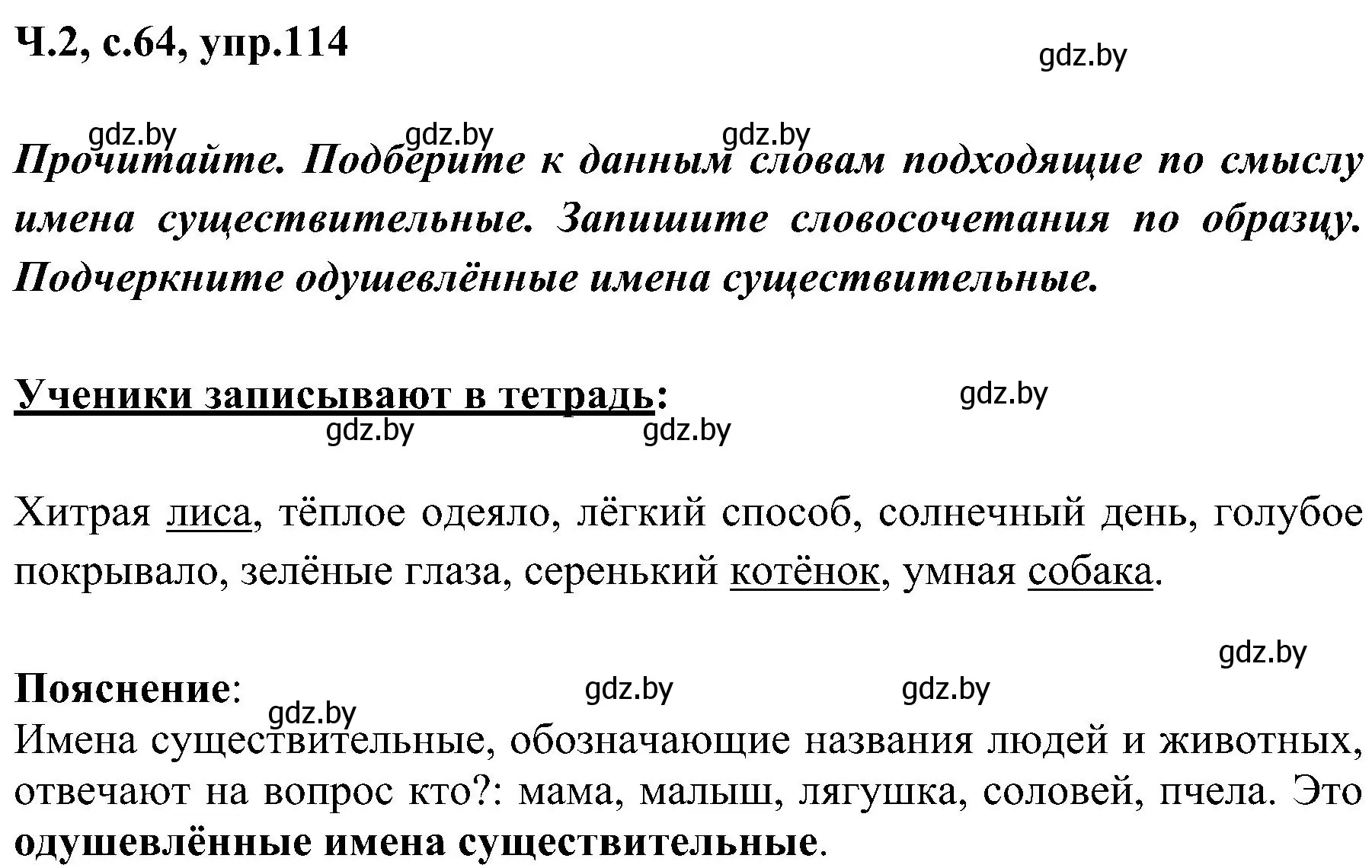 Решение номер 114 (страница 64) гдз по русскому языку 3 класс Антипова, Верниковская, учебник 2 часть