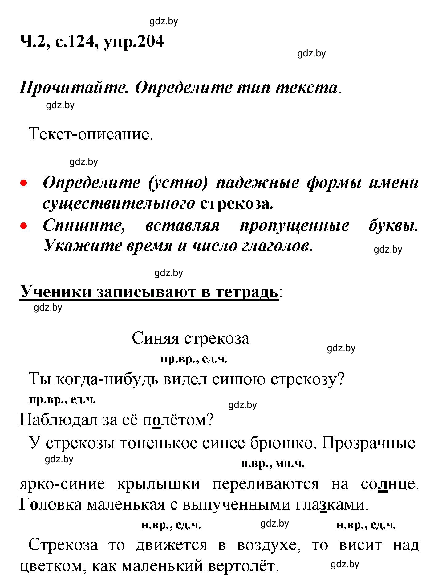 Решение номер 204 (страница 124) гдз по русскому языку 4 класс Антипова, Верниковская, учебник 2 часть
