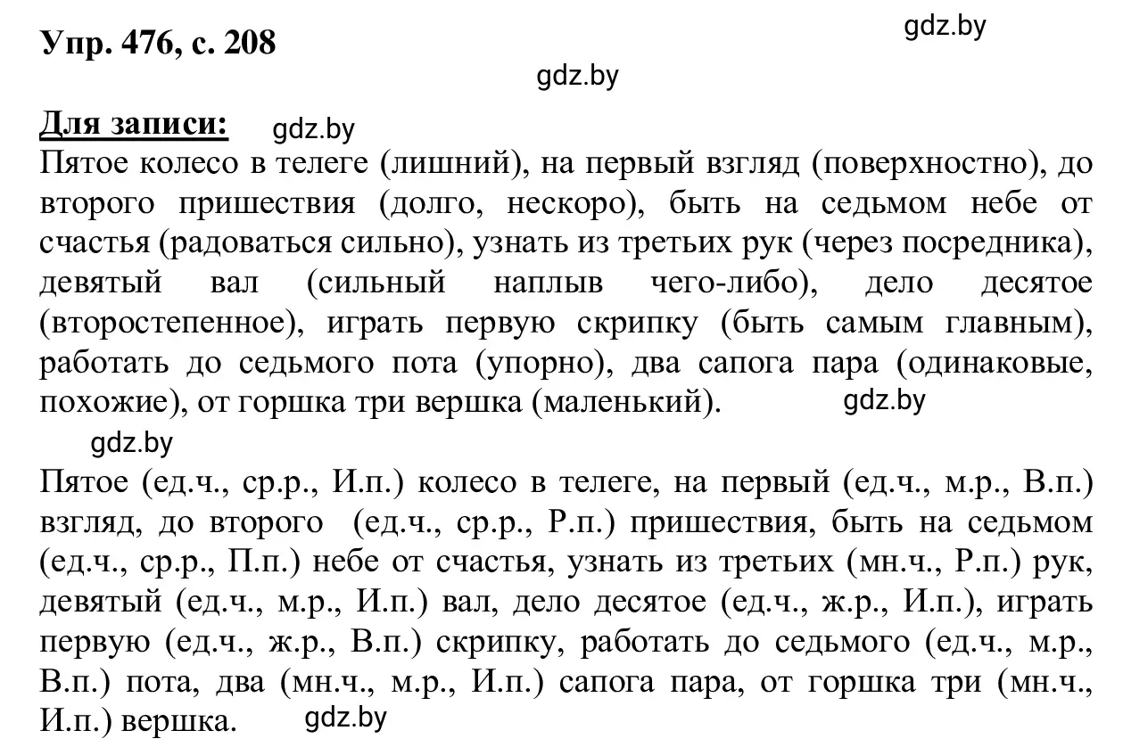 Решение 2. номер 476 (страница 208) гдз по русскому языку 6 класс Мурина, Игнатович, учебник