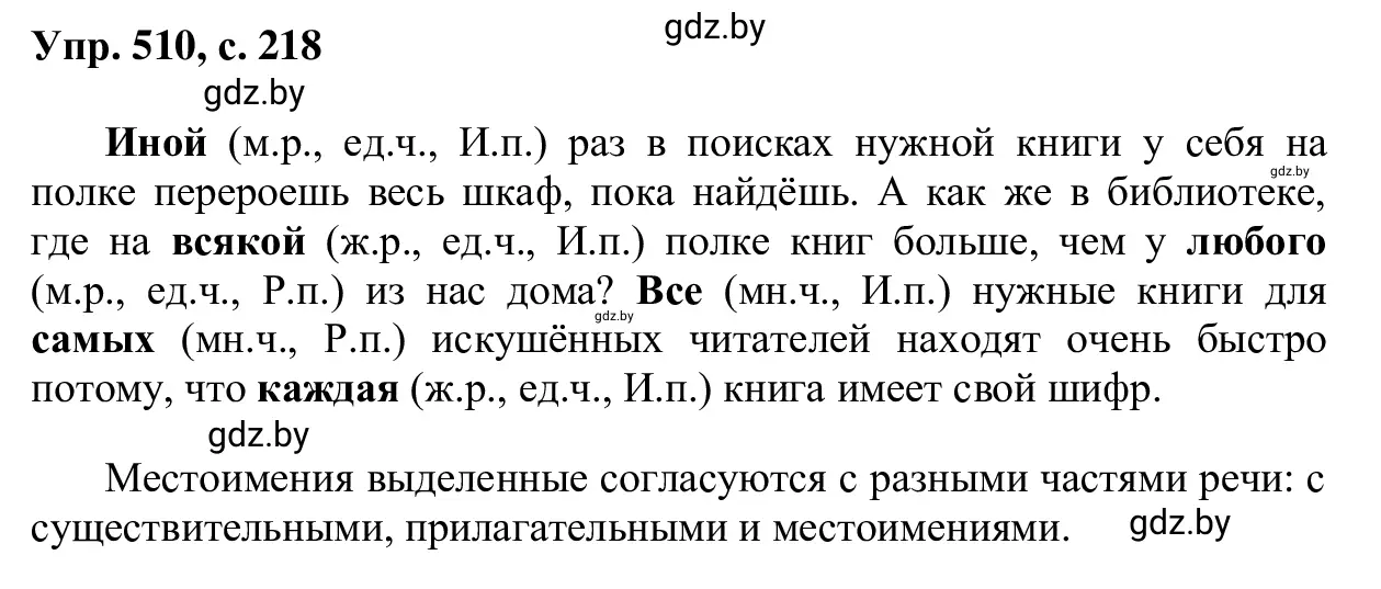 Решение 2. номер 510 (страница 218) гдз по русскому языку 6 класс Мурина, Игнатович, учебник