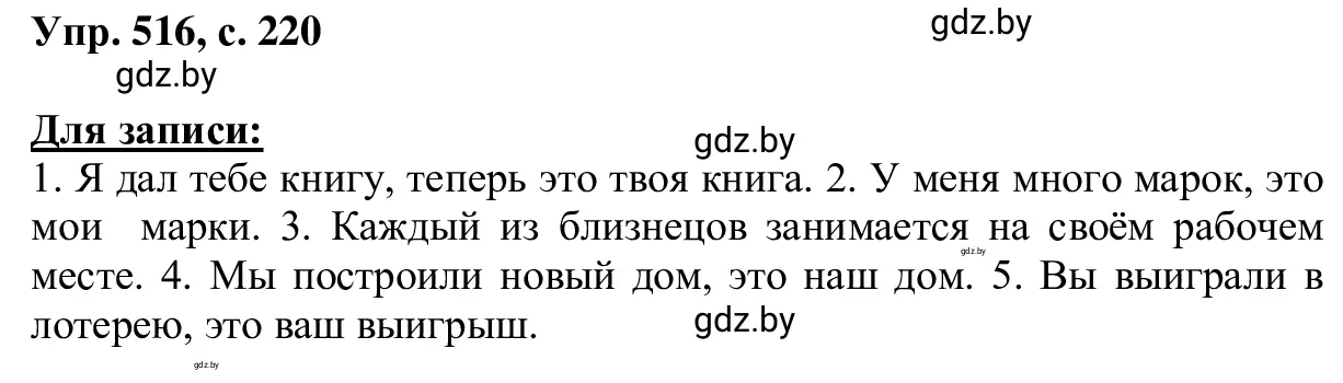 Решение 2. номер 516 (страница 220) гдз по русскому языку 6 класс Мурина, Игнатович, учебник