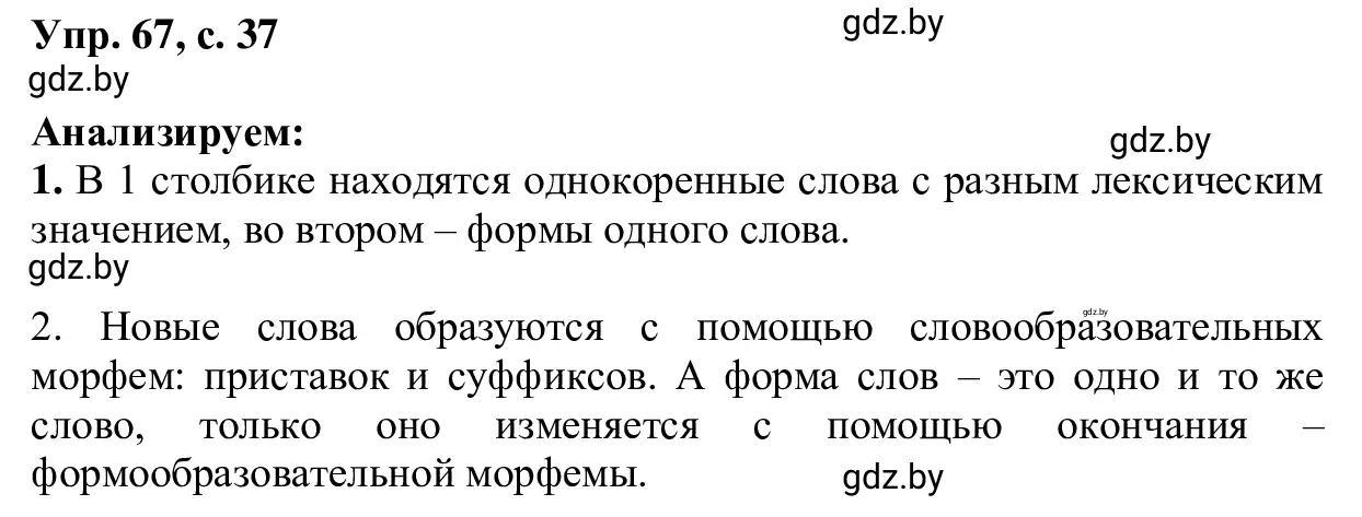 Решение 2. номер 67 (страница 37) гдз по русскому языку 6 класс Мурина, Игнатович, учебник