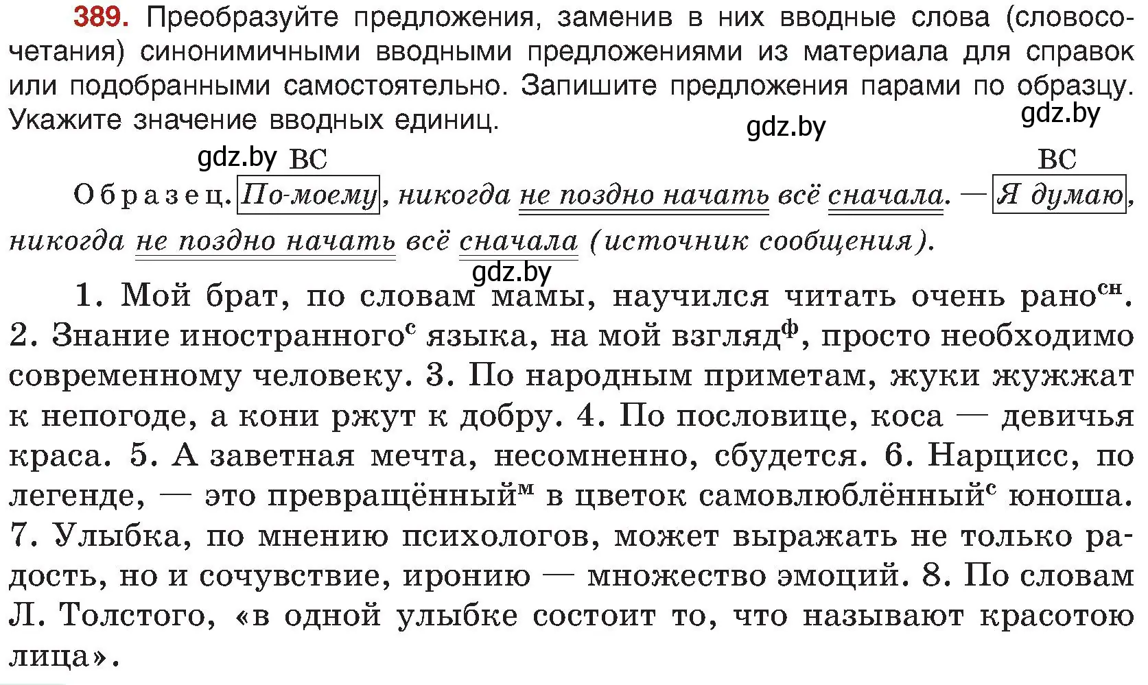 Условие номер 389 (страница 214) гдз по русскому языку 8 класс Мурина, Долбик, учебник