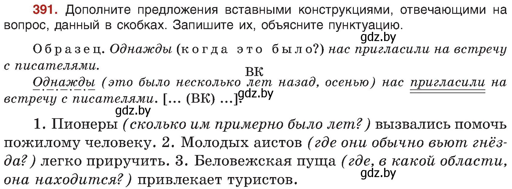 Условие номер 391 (страница 216) гдз по русскому языку 8 класс Мурина, Долбик, учебник