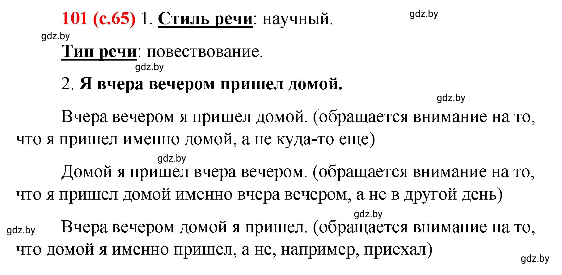 Решение номер 101 (страница 65) гдз по русскому языку 8 класс Мурина, Долбик, учебник