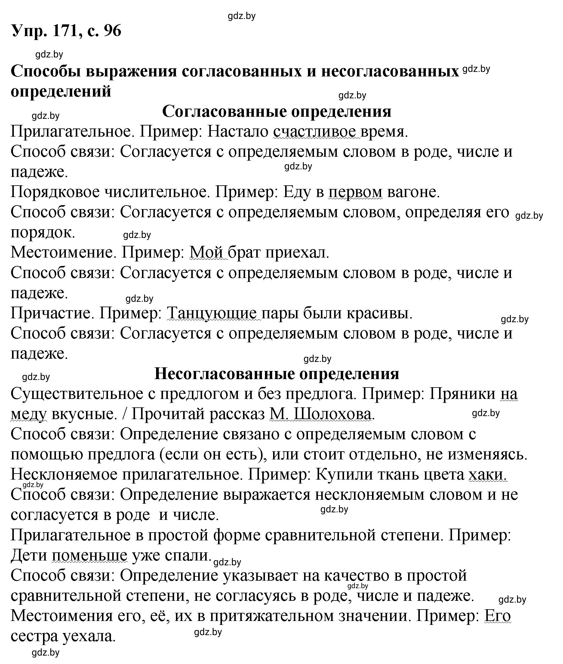 Решение номер 171 (страница 96) гдз по русскому языку 8 класс Мурина, Долбик, учебник