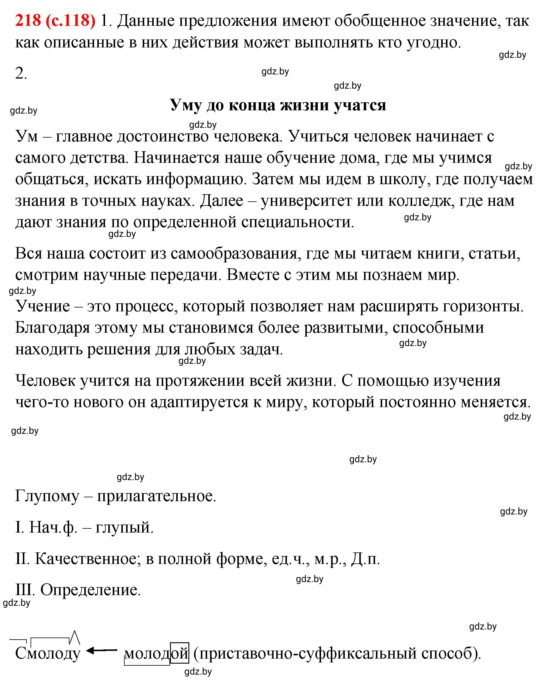 Решение номер 218 (страница 118) гдз по русскому языку 8 класс Мурина, Долбик, учебник