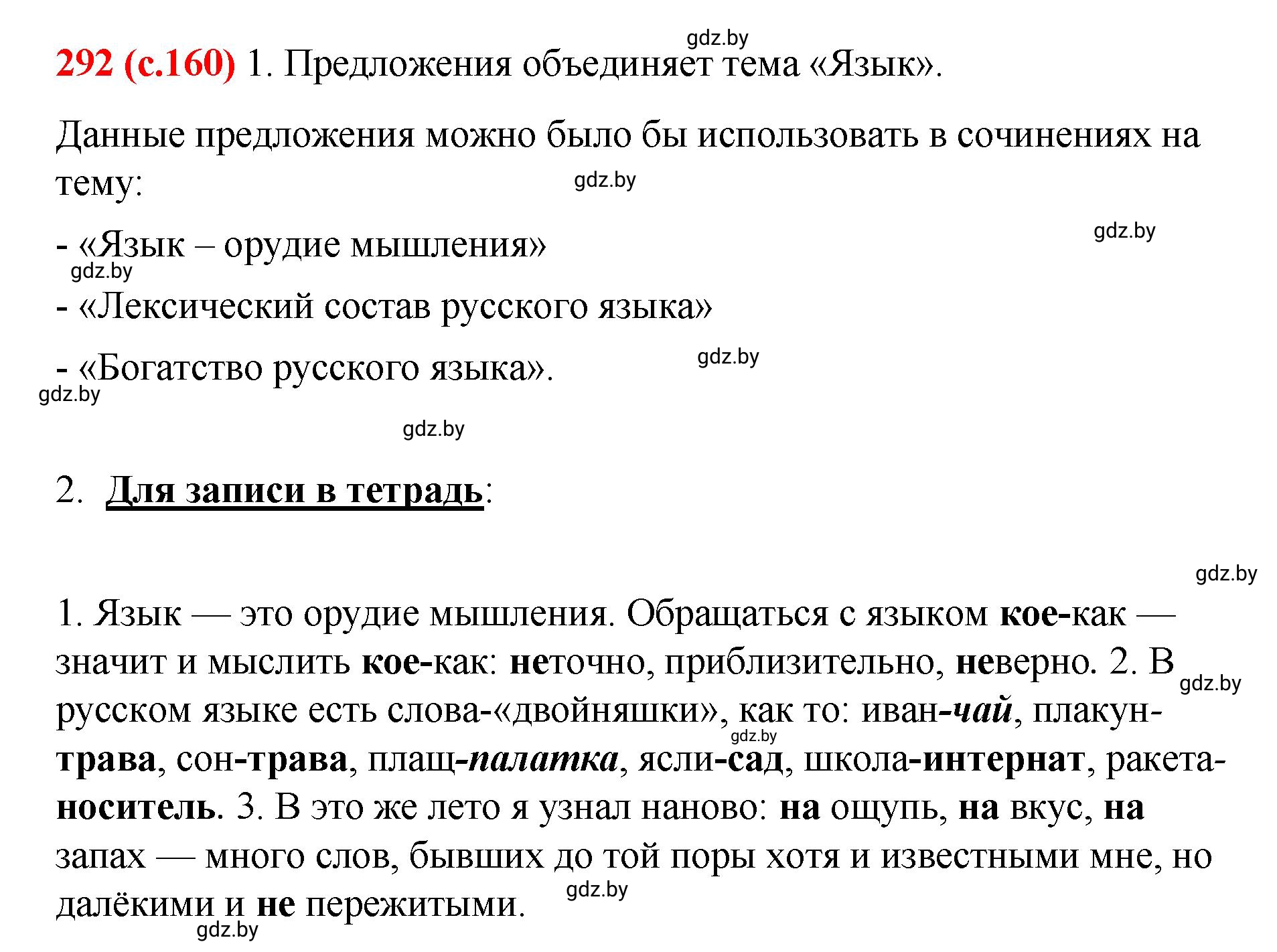 Решение номер 292 (страница 160) гдз по русскому языку 8 класс Мурина, Долбик, учебник