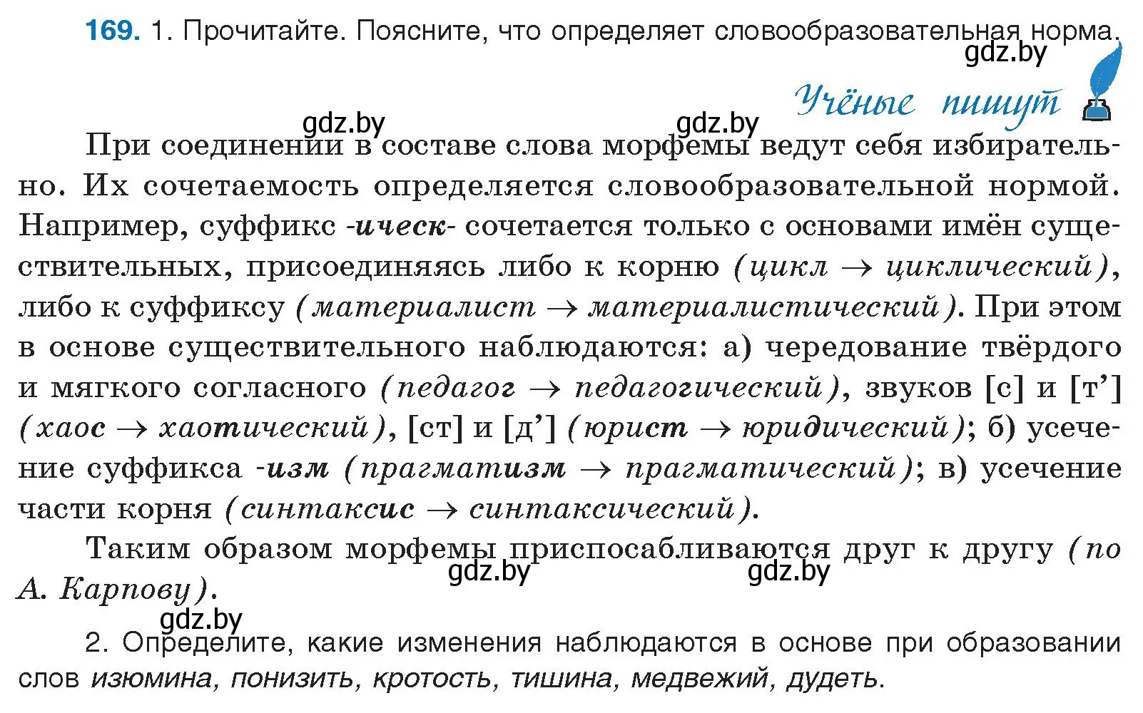 Условие номер 169 (страница 99) гдз по русскому языку 10 класс Леонович, Волынец, учебник