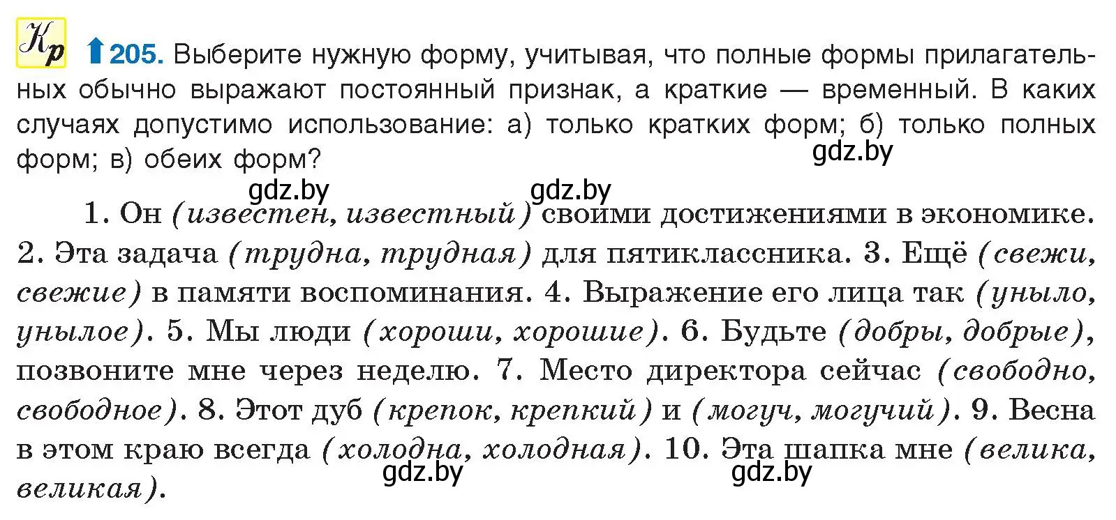 Условие номер 205 (страница 116) гдз по русскому языку 10 класс Леонович, Волынец, учебник