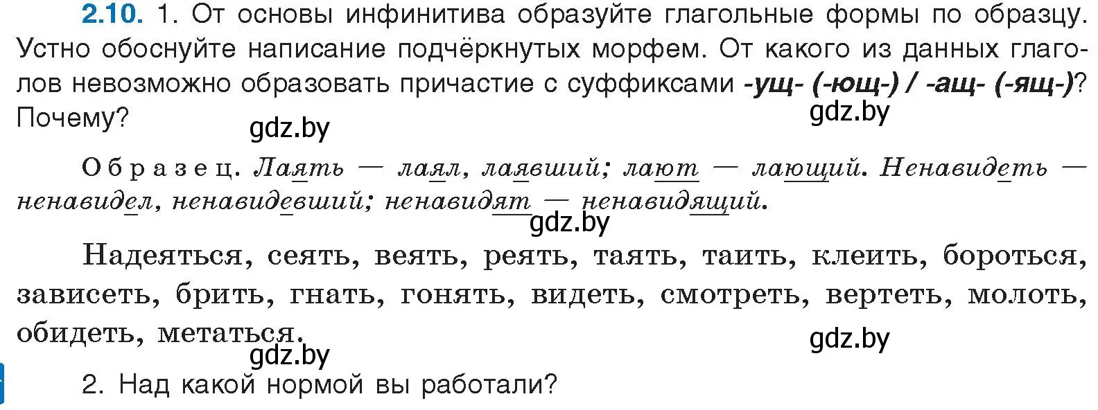 Условие номер 2.10 (страница 10) гдз по русскому языку 11 класс Долбик, Литвинко, учебник