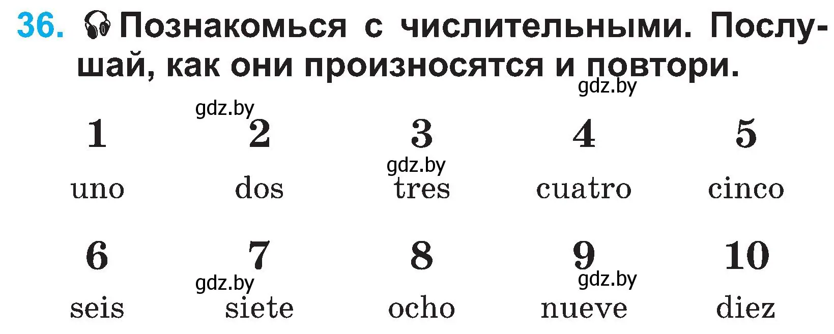 Условие номер 36 (страница 22) гдз по испанскому языку 3 класс Гриневич, Пониматко, учебник 1 часть