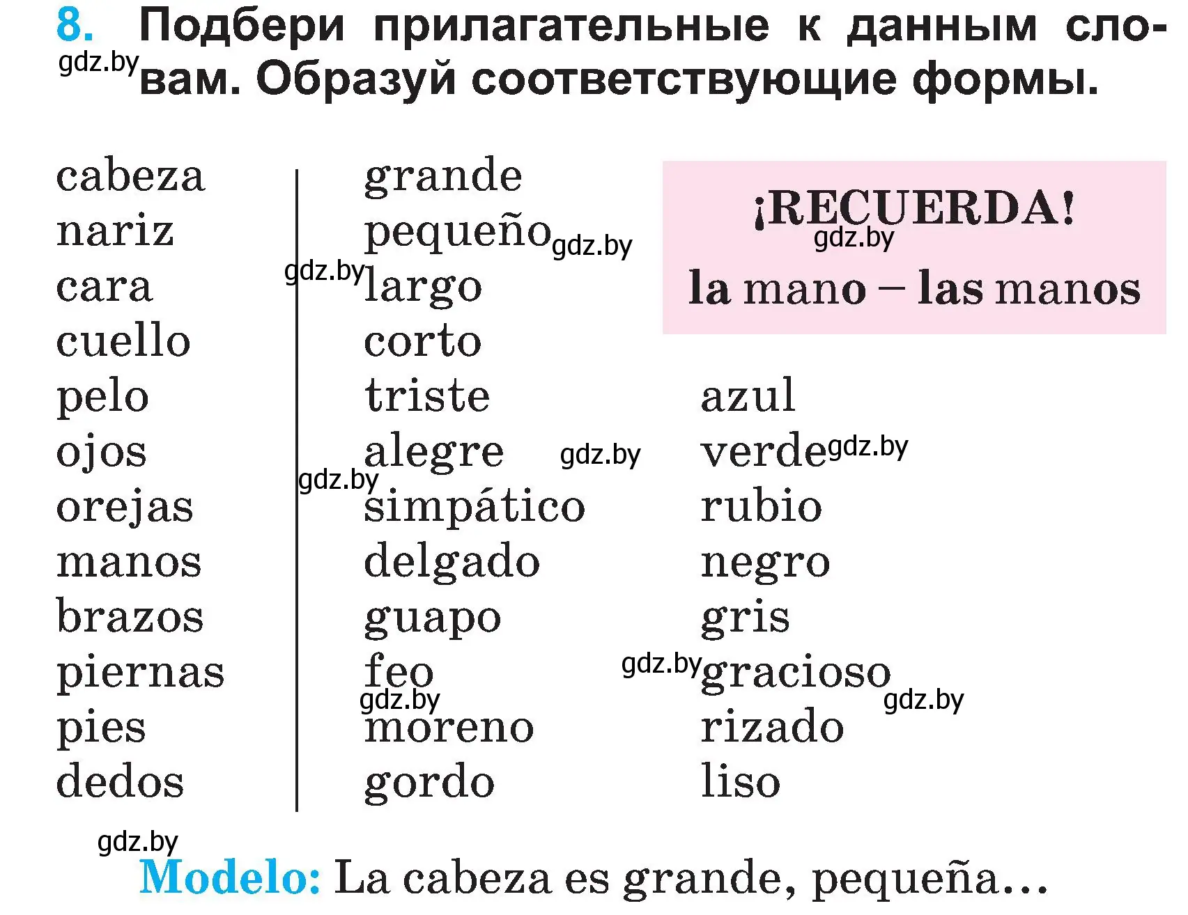 Условие номер 8 (страница 100) гдз по испанскому языку 3 класс Гриневич, Пониматко, учебник 1 часть