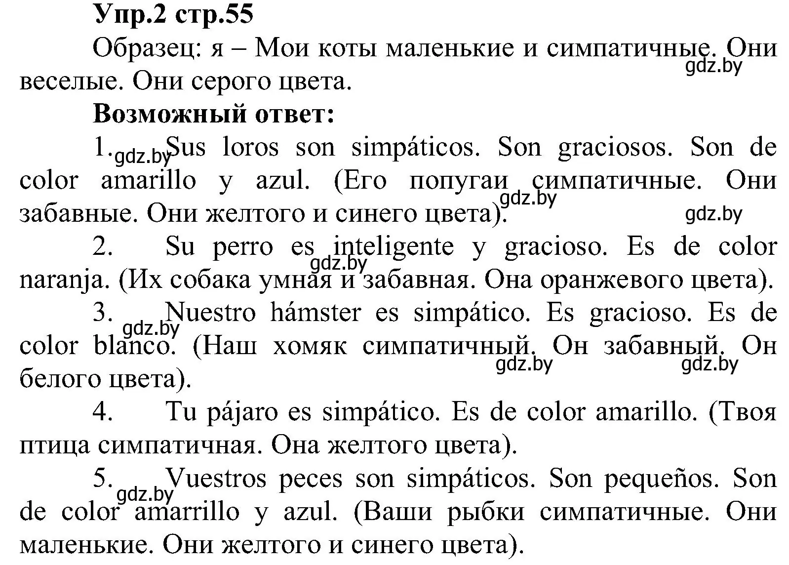 Решение номер 2 (страница 55) гдз по испанскому языку 3 класс Гриневич, Пониматко, учебник 1 часть