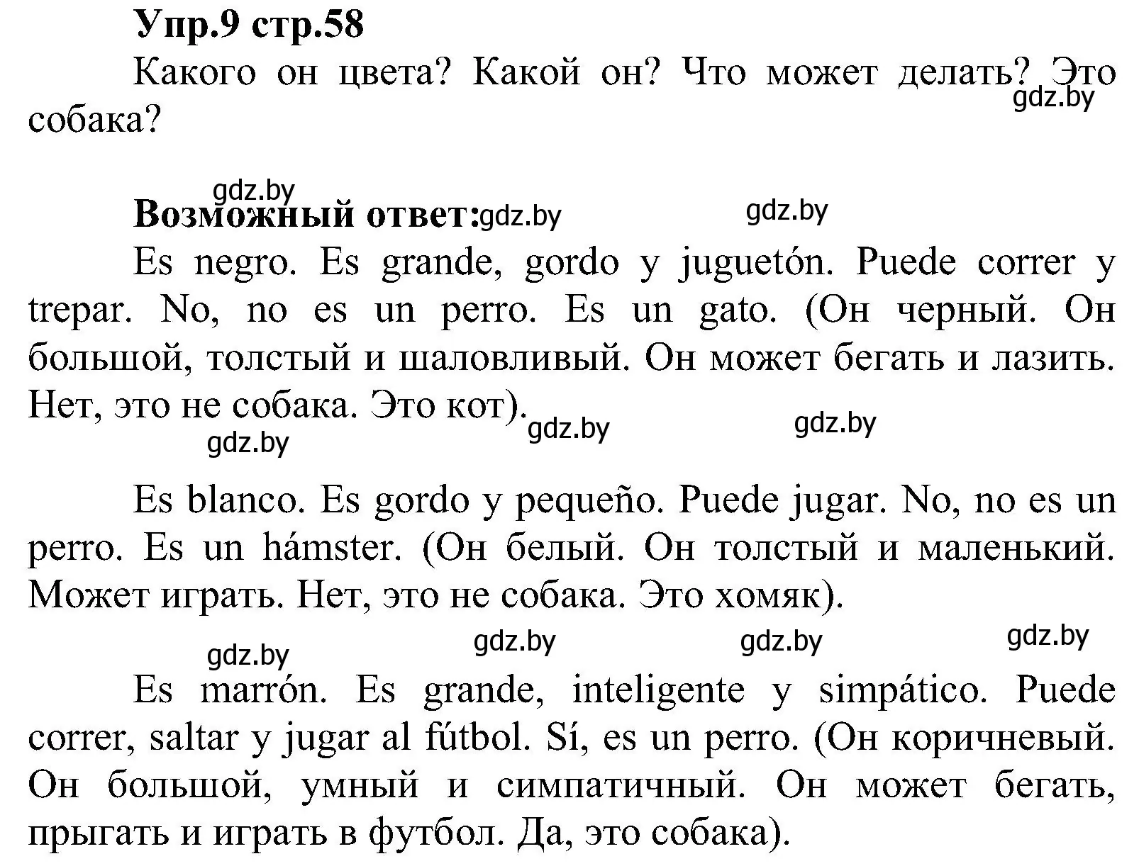 Решение номер 9 (страница 58) гдз по испанскому языку 3 класс Гриневич, Пониматко, учебник 1 часть