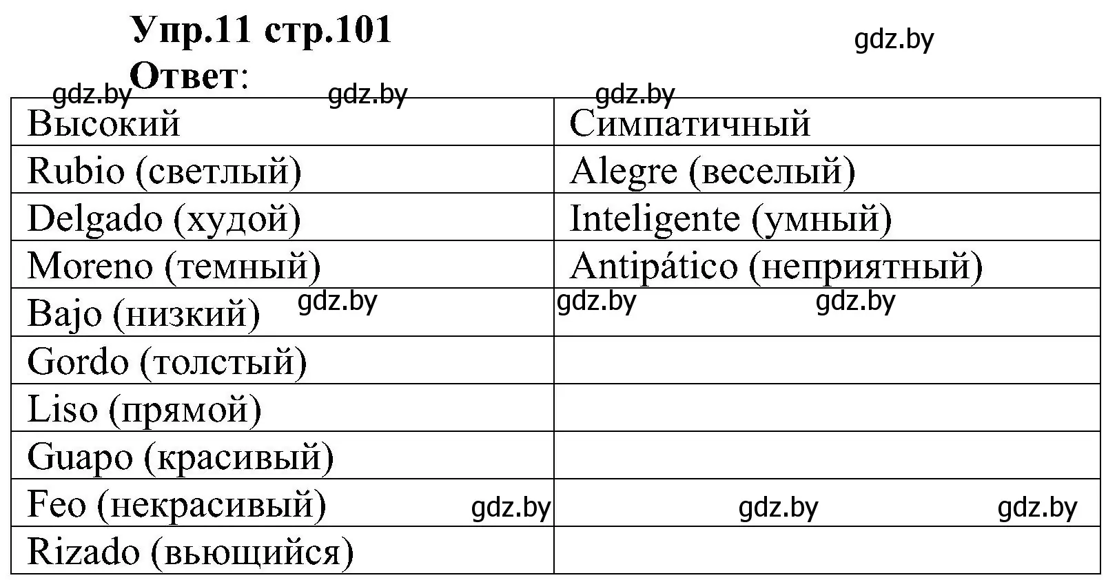 Решение номер 11 (страница 101) гдз по испанскому языку 3 класс Гриневич, Пониматко, учебник 1 часть