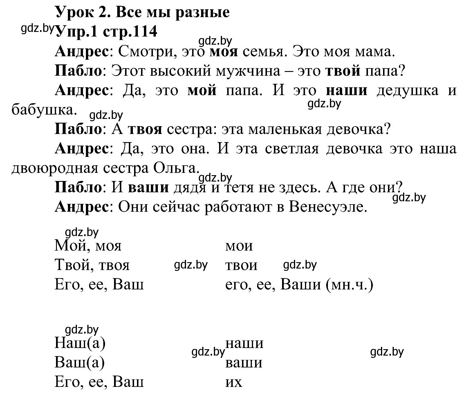 Решение номер 1 (страница 114) гдз по испанскому языку 3 класс Гриневич, Пониматко, учебник 1 часть