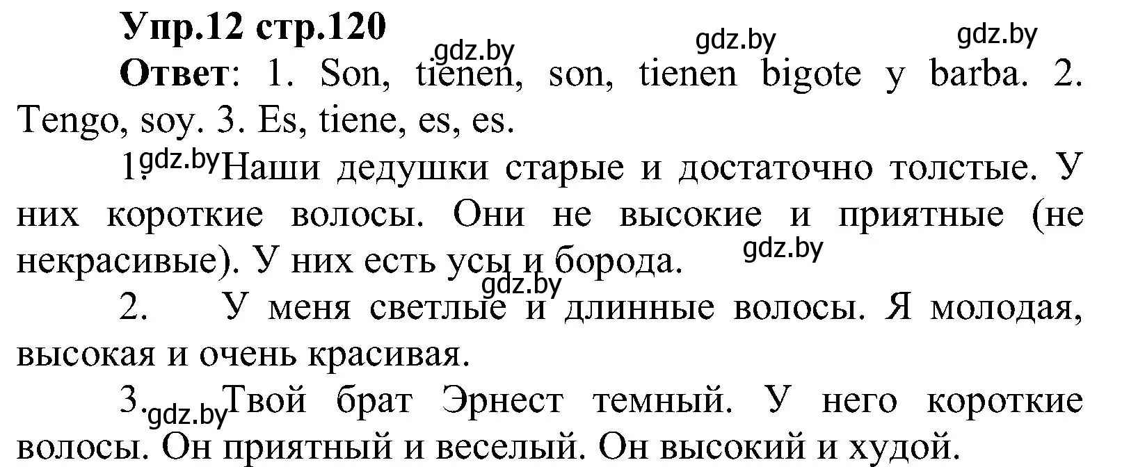 Решение номер 12 (страница 120) гдз по испанскому языку 3 класс Гриневич, Пониматко, учебник 1 часть