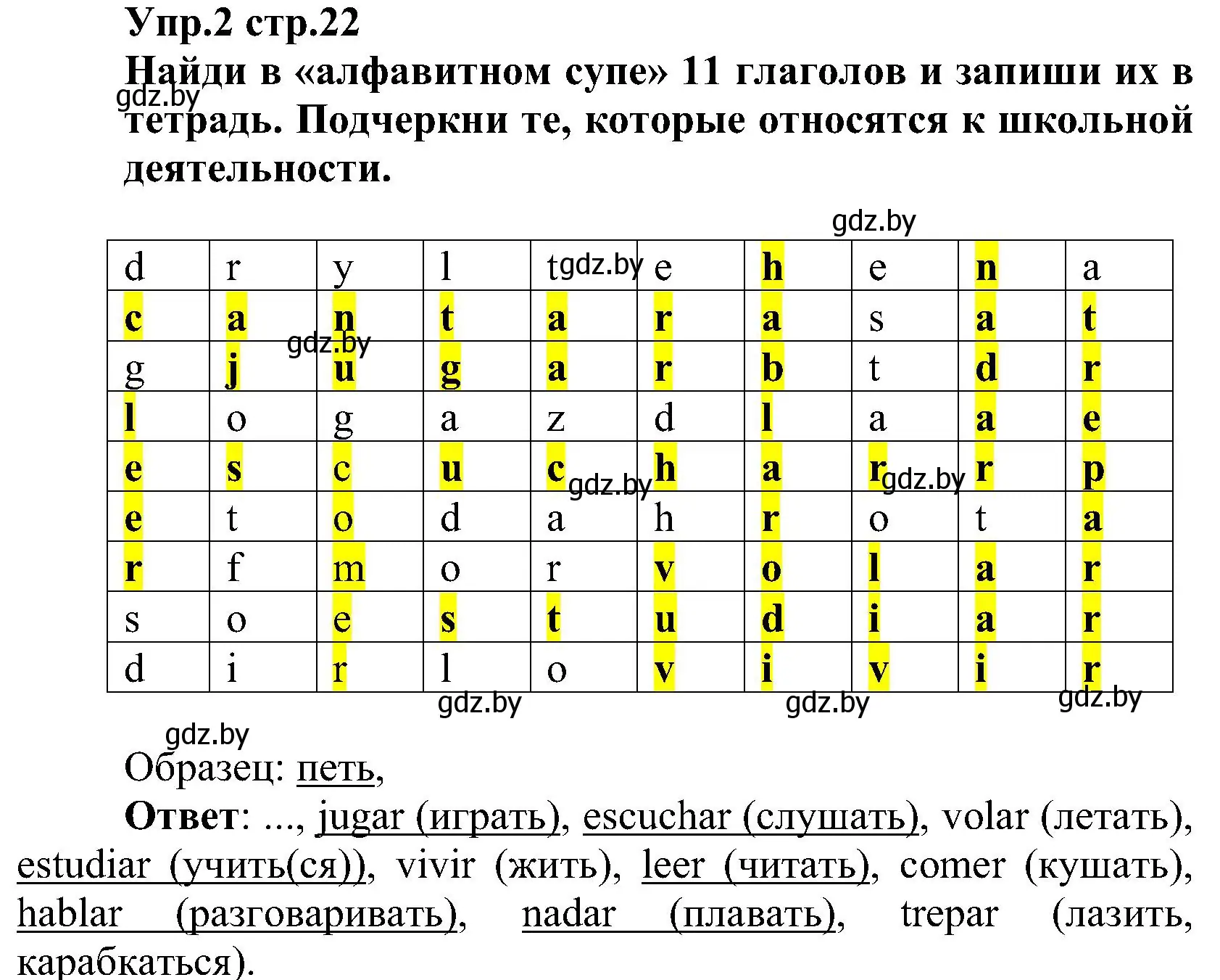 Решение номер 2 (страница 22) гдз по испанскому языку 3 класс Гриневич, Пониматко, учебник 2 часть