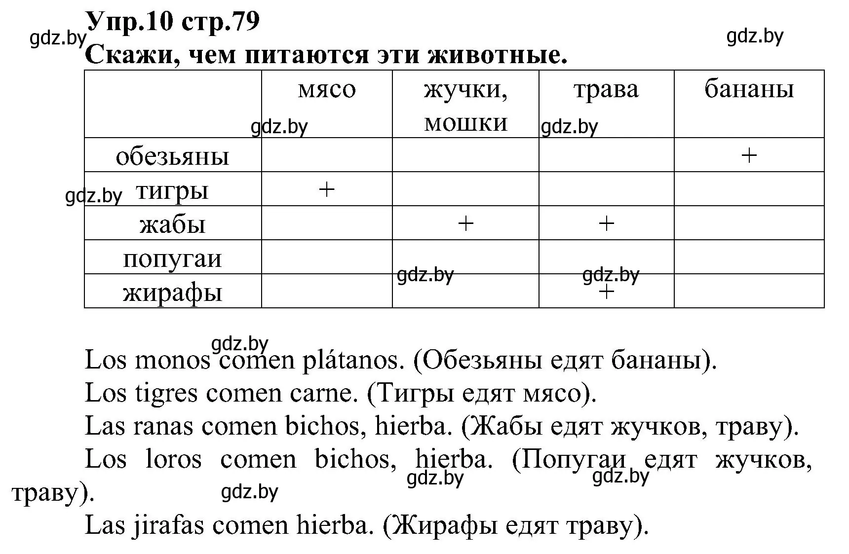 Решение номер 10 (страница 79) гдз по испанскому языку 3 класс Гриневич, Пониматко, учебник 2 часть