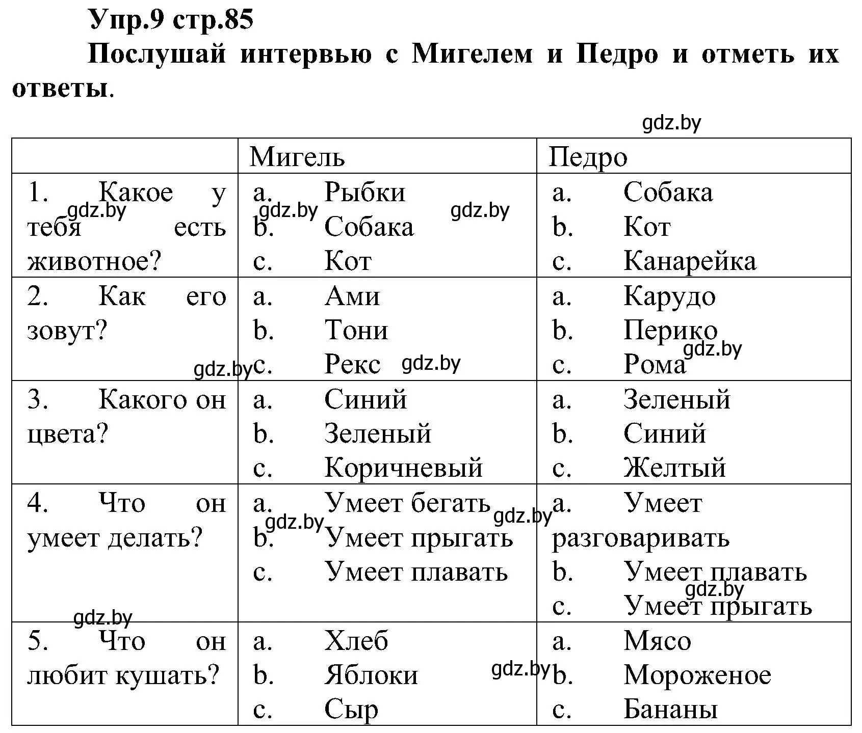 Решение номер 9 (страница 85) гдз по испанскому языку 3 класс Гриневич, Пониматко, учебник 2 часть