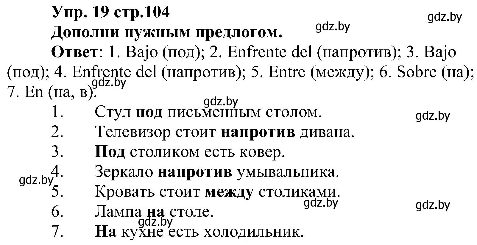 Решение номер 19 (страница 104) гдз по испанскому языку 3 класс Гриневич, Пониматко, учебник 2 часть