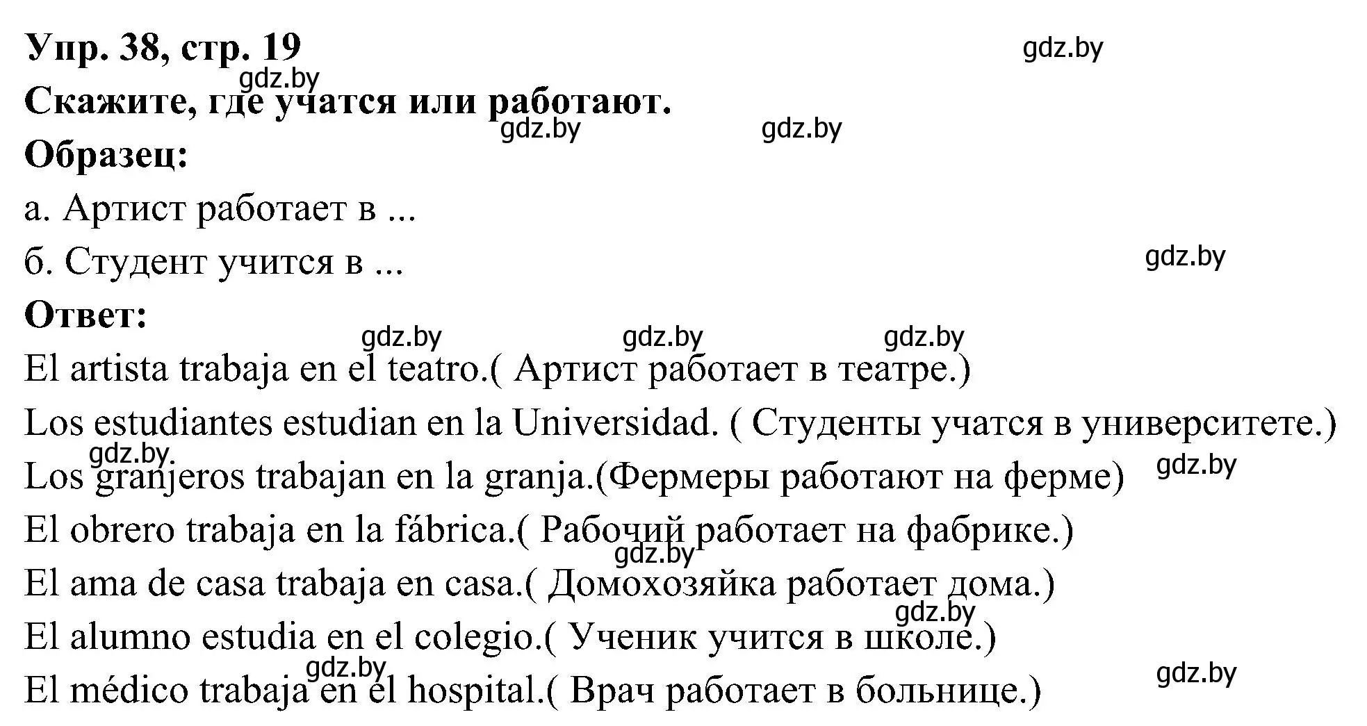 Решение номер 38 (страница 19) гдз по испанскому языку 4 класс Гриневич, Бахар, учебник 1 часть