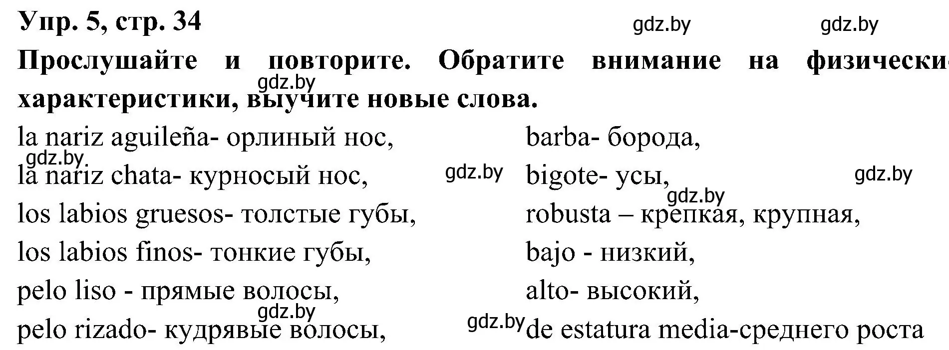 Решение номер 5 (страница 34) гдз по испанскому языку 4 класс Гриневич, Бахар, учебник 1 часть