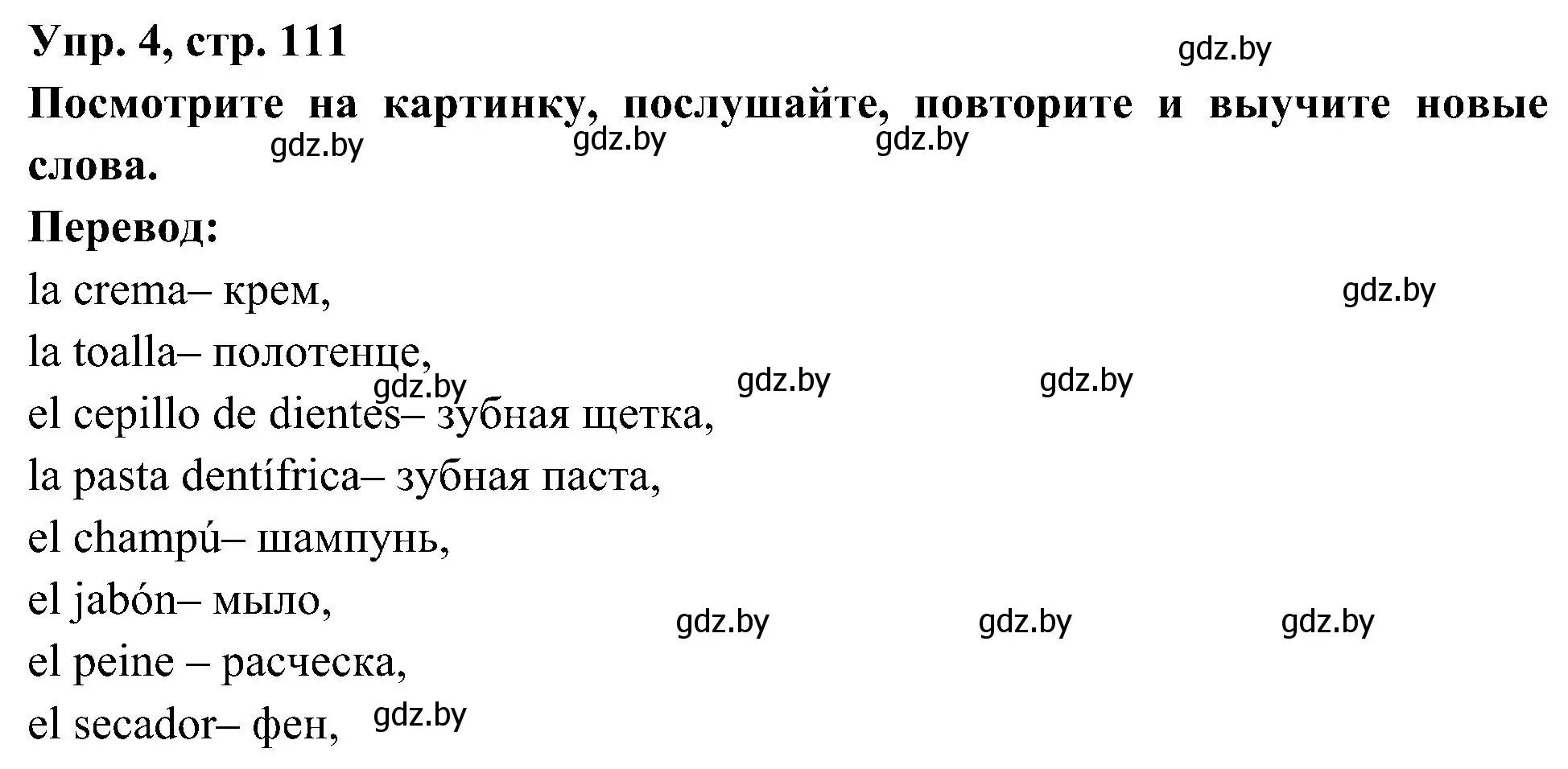 Решение номер 4 (страница 111) гдз по испанскому языку 4 класс Гриневич, Бахар, учебник 1 часть