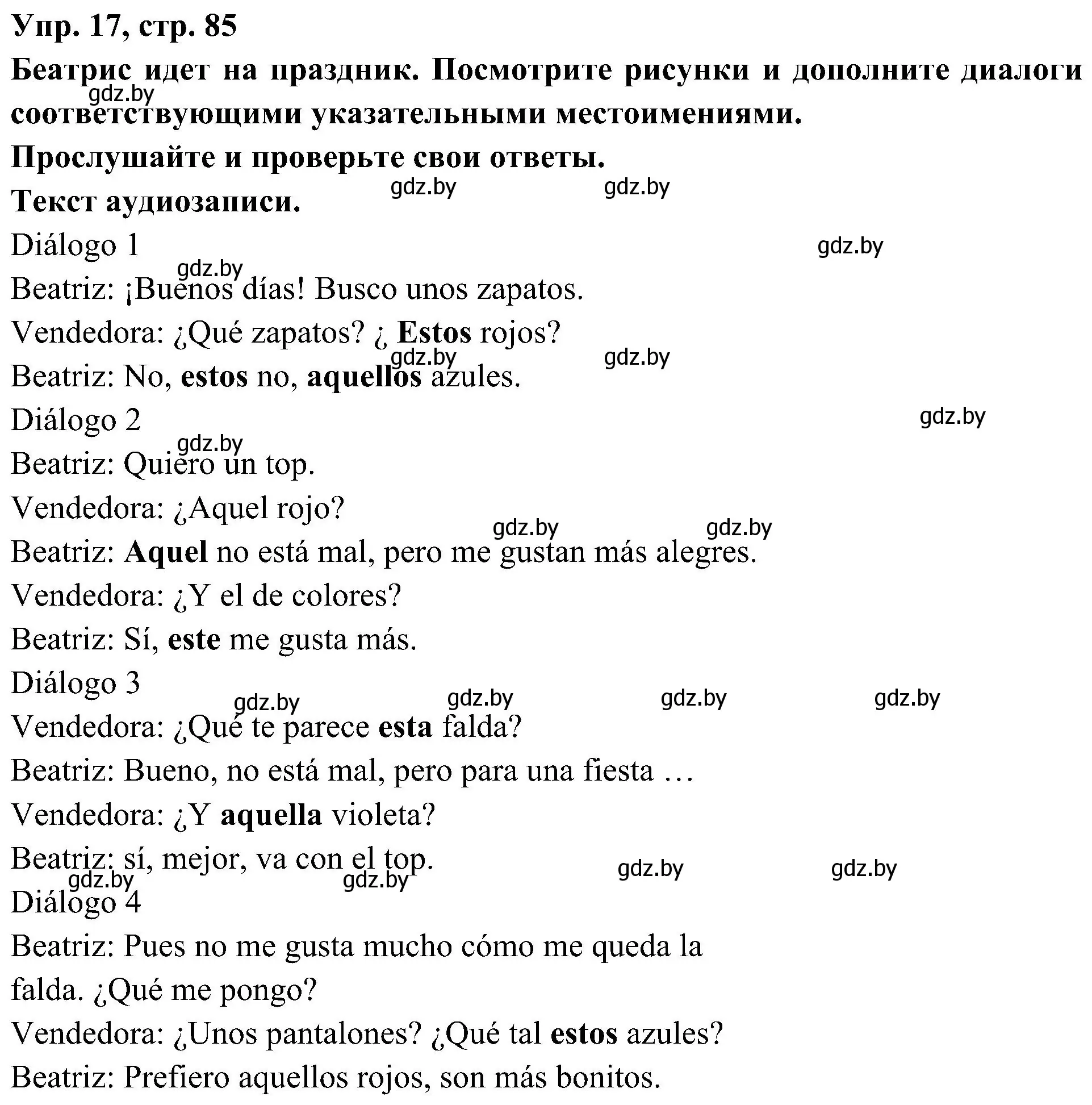 Решение номер 17 (страница 85) гдз по испанскому языку 4 класс Гриневич, Бахар, учебник 2 часть