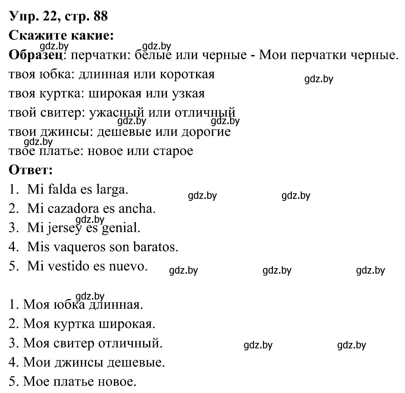 Решение номер 22 (страница 88) гдз по испанскому языку 4 класс Гриневич, Бахар, учебник 2 часть