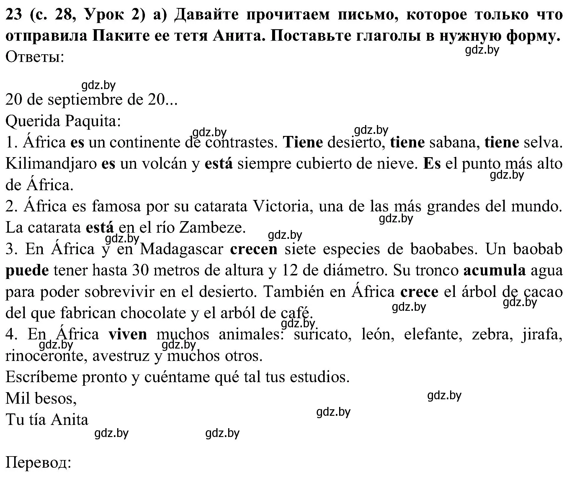 Решение номер 23 (страница 29) гдз по испанскому языку 5 класс Цыбулева, Пушкина, учебник 1 часть