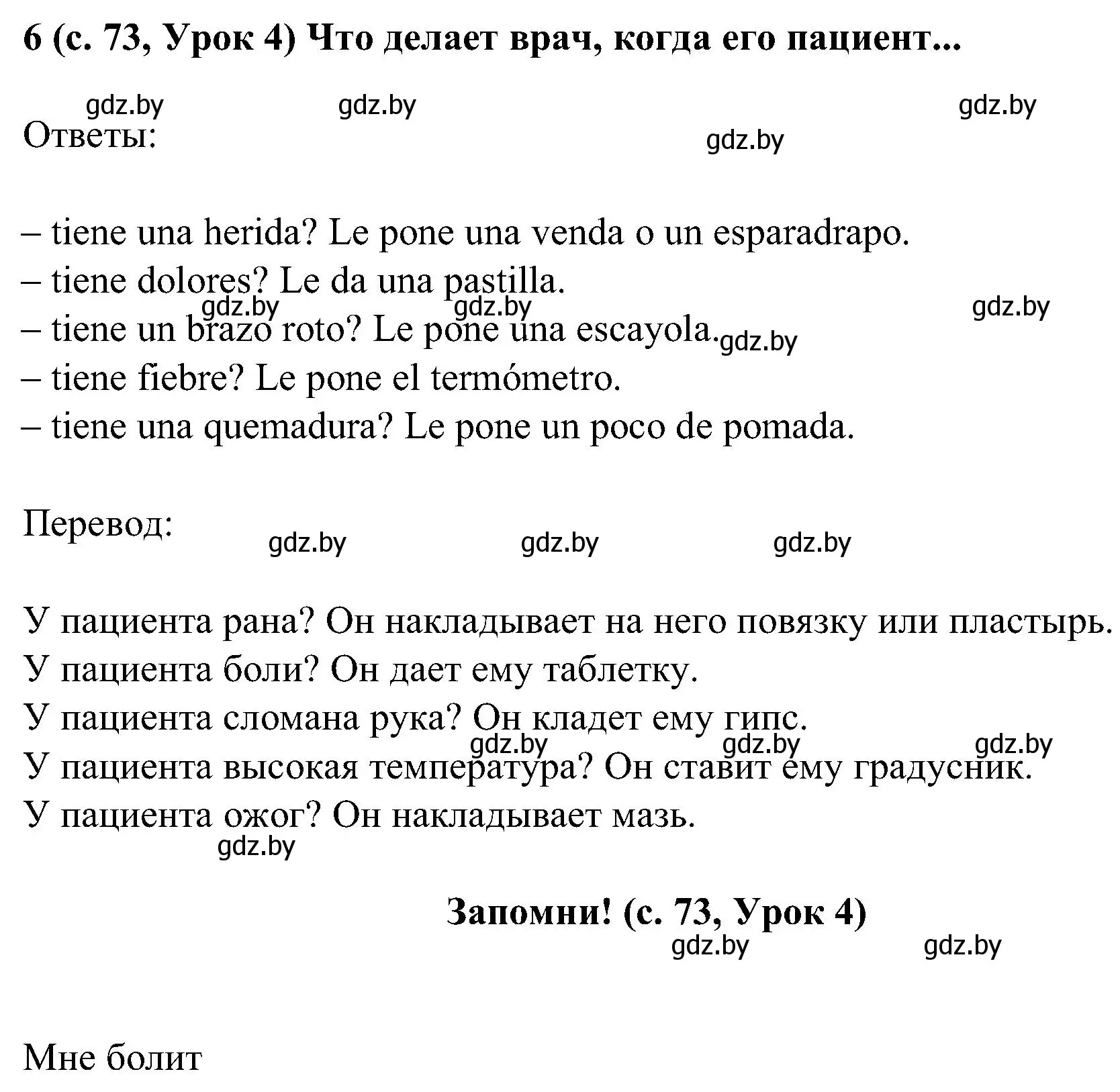 Решение номер 6 (страница 73) гдз по испанскому языку 5 класс Цыбулева, Пушкина, учебник 1 часть
