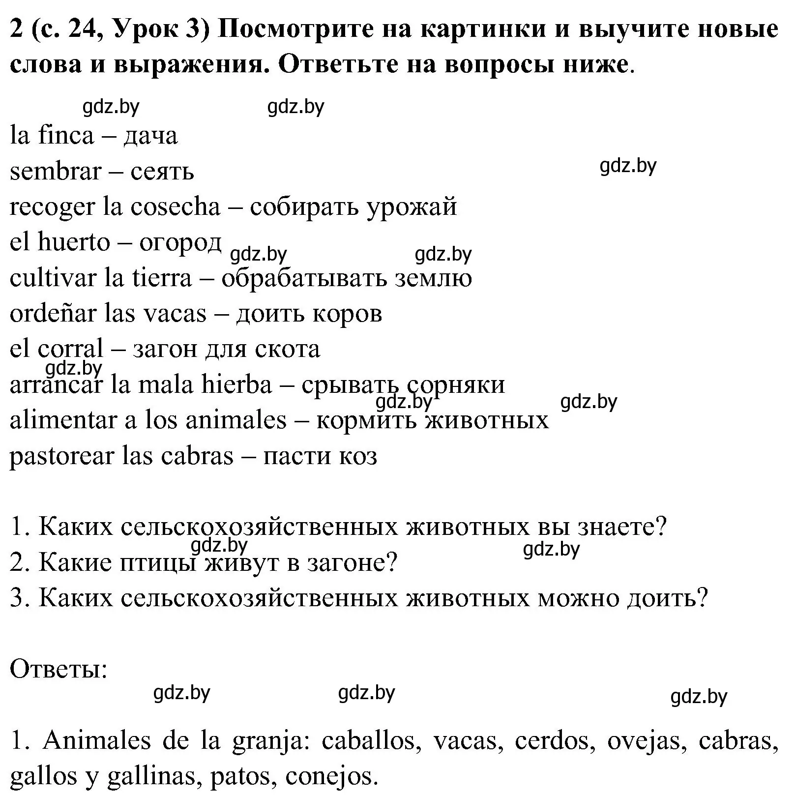 Решение номер 2 (страница 24) гдз по испанскому языку 5 класс Цыбулева, Пушкина, учебник 2 часть