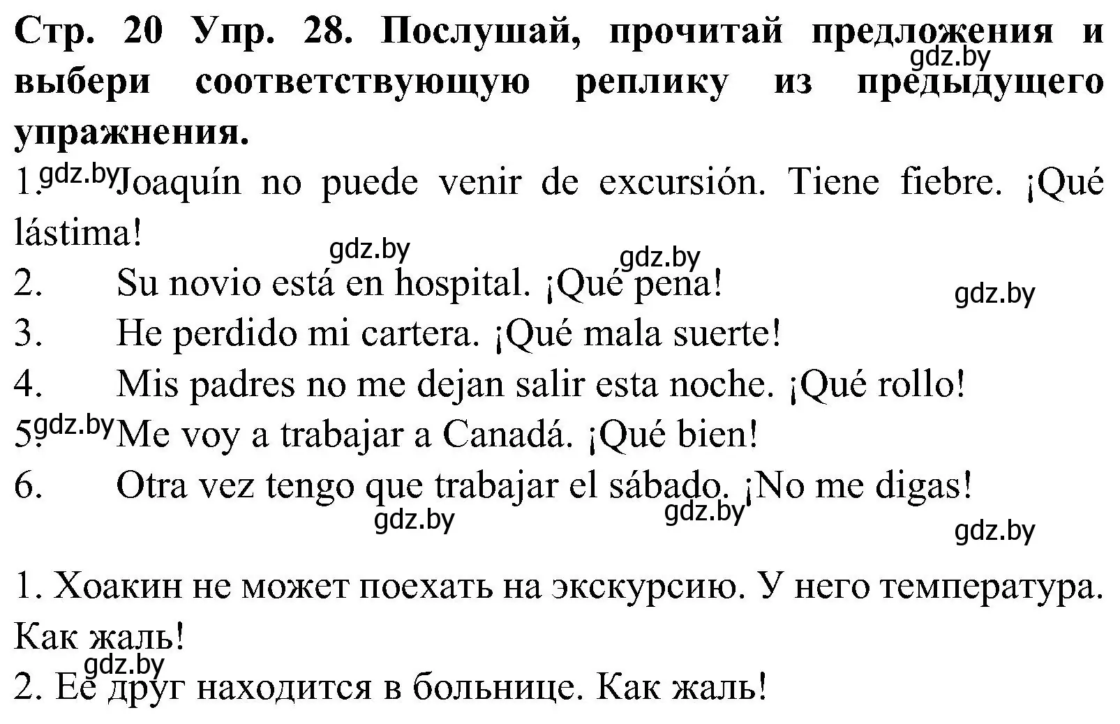 Решение номер 28 (страница 20) гдз по испанскому языку 5 класс Гриневич, учебник 1 часть