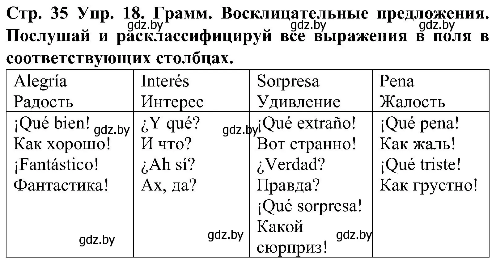 Решение номер 18 (страница 35) гдз по испанскому языку 5 класс Гриневич, учебник 1 часть