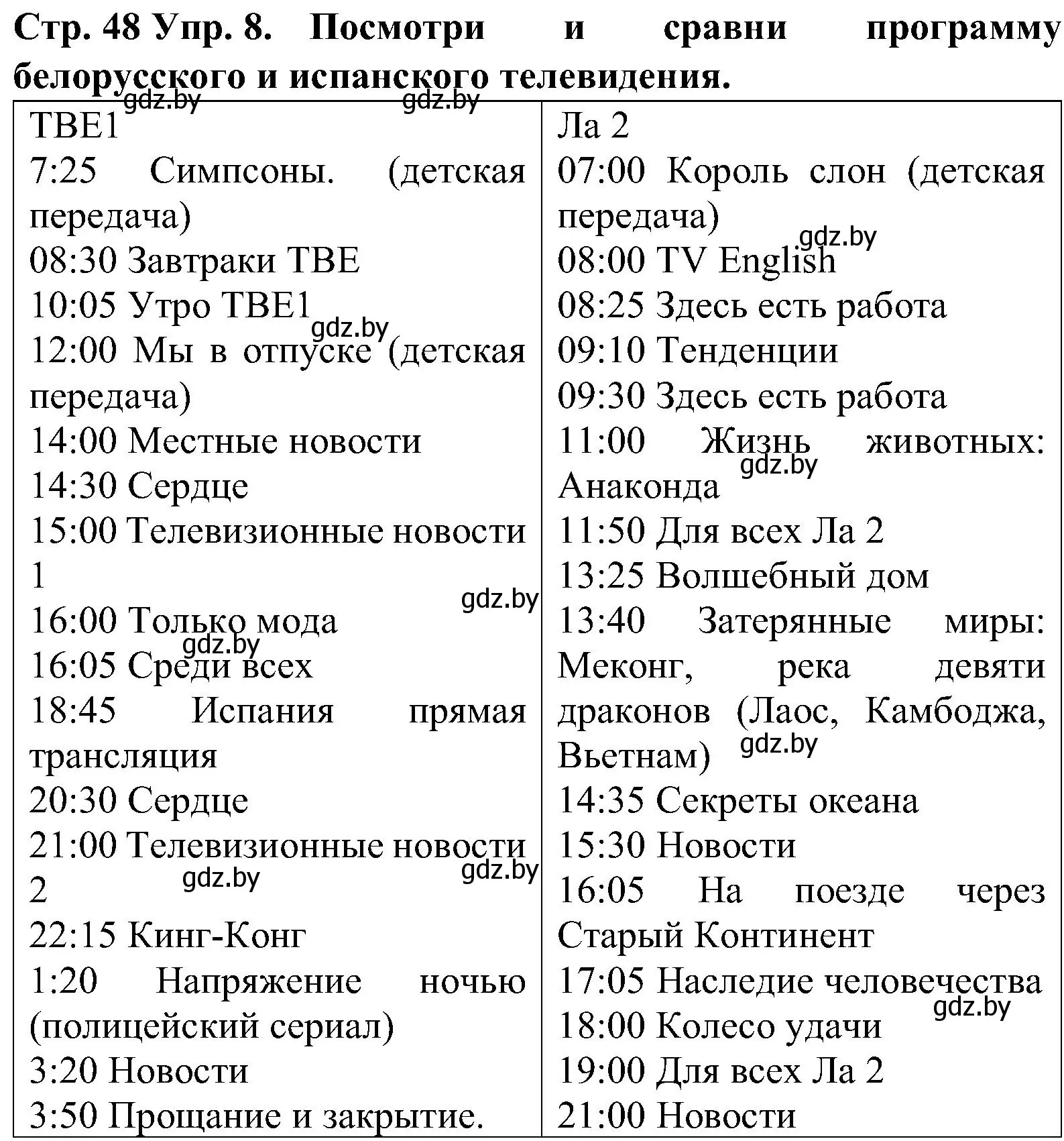 Решение номер 8 (страница 48) гдз по испанскому языку 5 класс Гриневич, учебник 1 часть