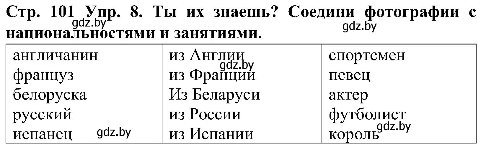 Решение номер 8 (страница 101) гдз по испанскому языку 5 класс Гриневич, учебник 1 часть