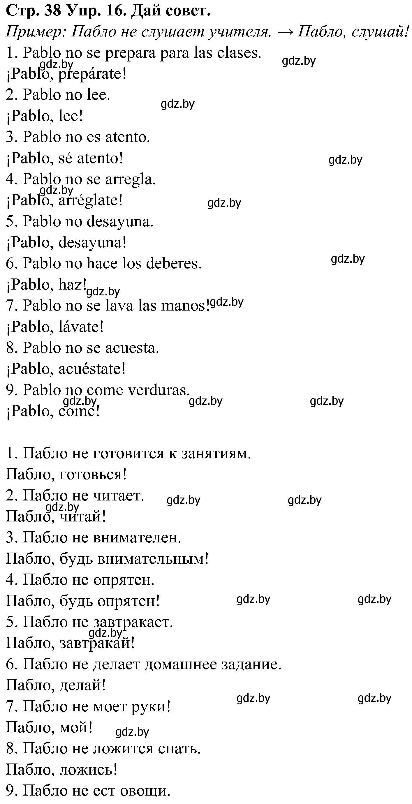 Решение номер 16 (страница 38) гдз по испанскому языку 5 класс Гриневич, учебник 2 часть