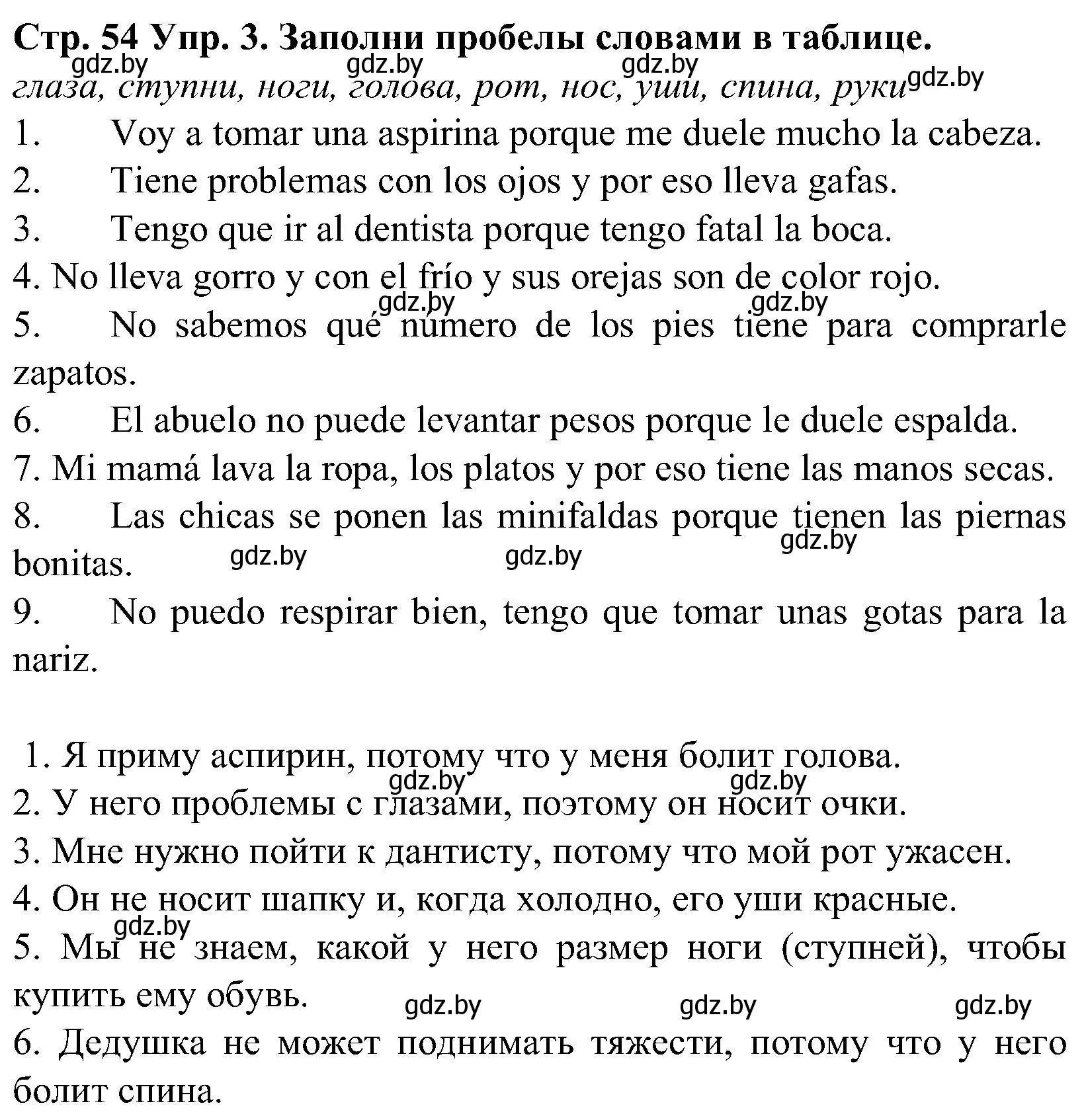 Решение номер 3 (страница 54) гдз по испанскому языку 5 класс Гриневич, учебник 2 часть