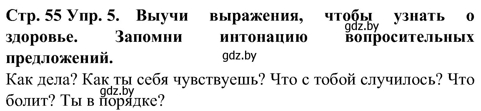 Решение номер 5 (страница 55) гдз по испанскому языку 5 класс Гриневич, учебник 2 часть